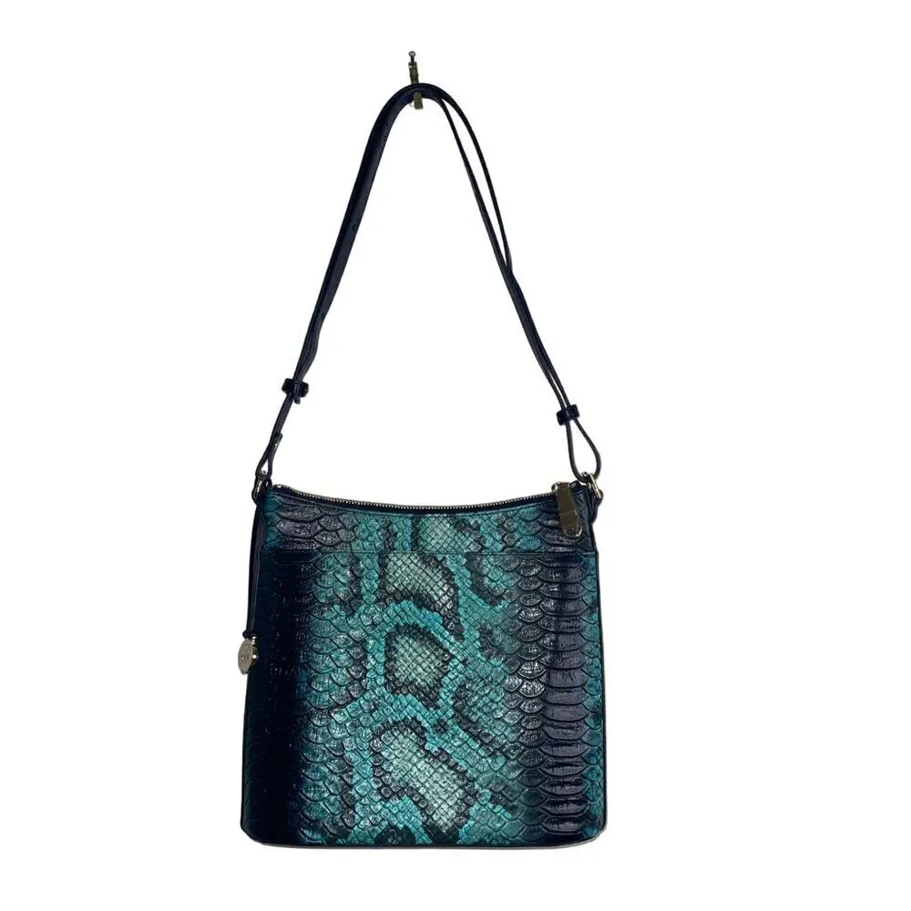 Brahmin Womens Crossbody Bag Size 10 Blue Waterford Snake Print Leather New
